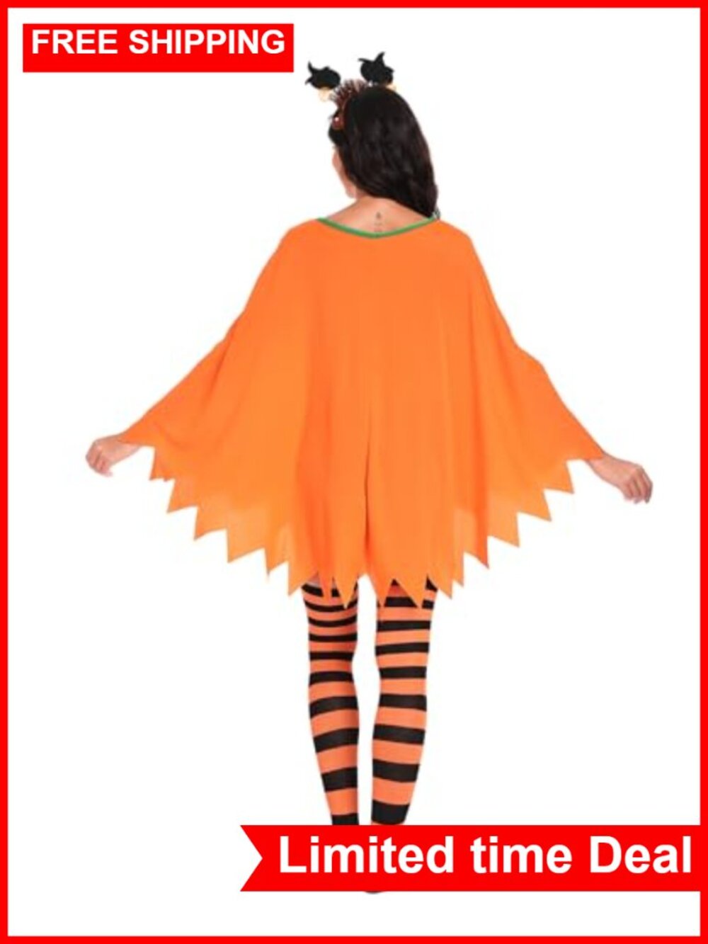 Women's Pumpkin Halloween Costume Set with Headband and Socks - Picture 5 of 5